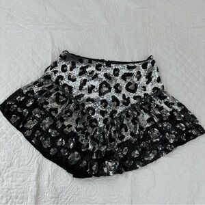 Retrofete Sequin Leopard Print Mini Skirt - Black & Silver - Size S
